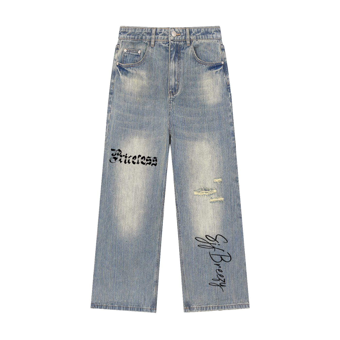 Vintage Wash Distressed Denim Jeans