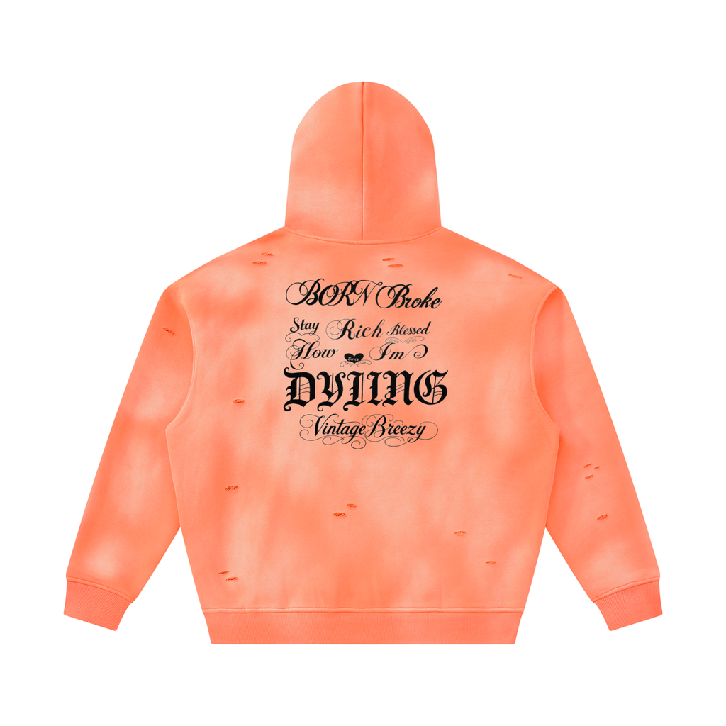 Unisex Sunfade Frayed Fleece Hoodie
