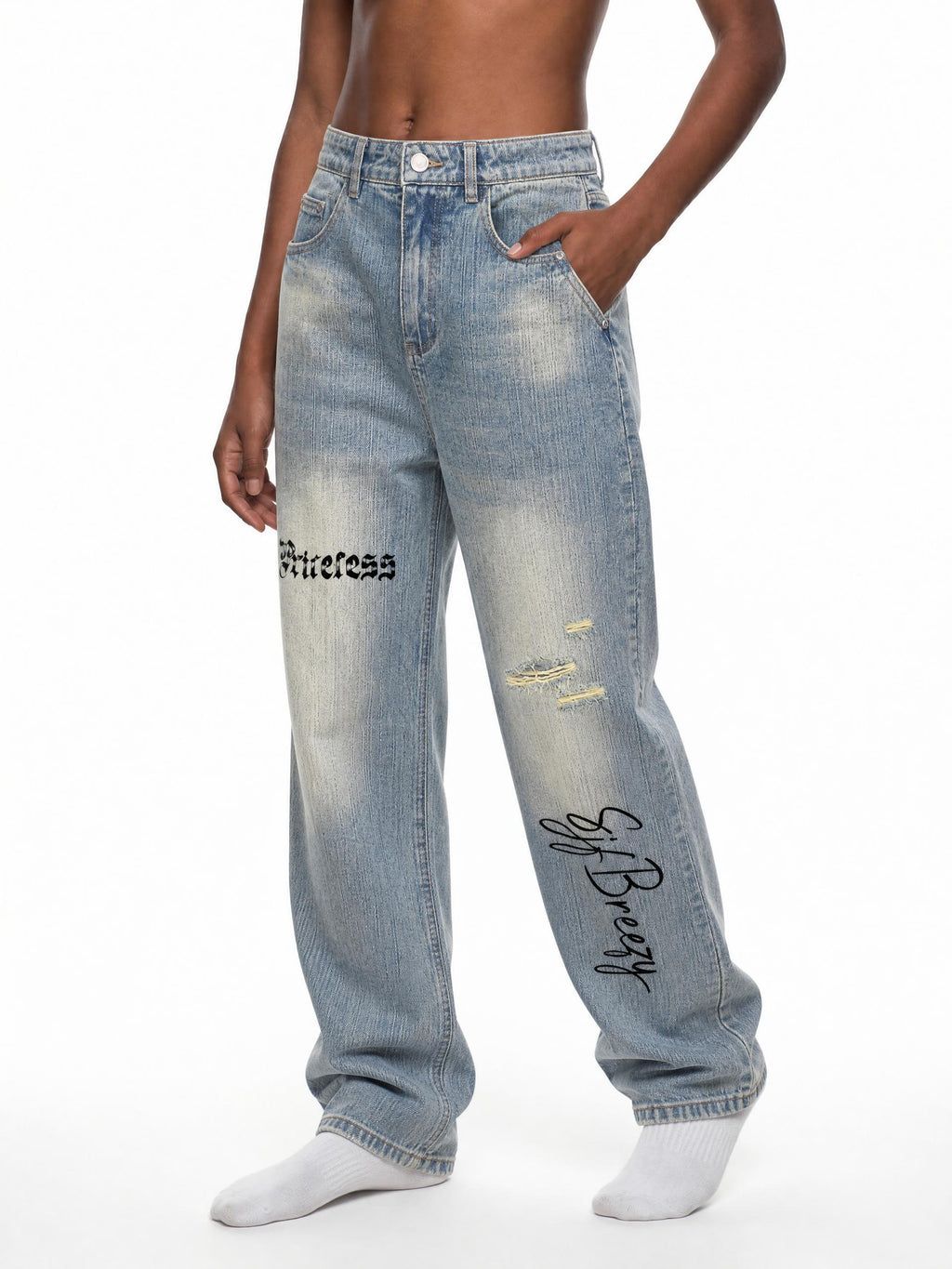 Vintage Wash Distressed Denim Jeans