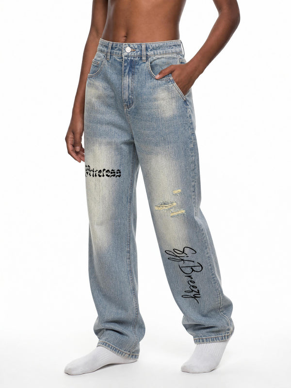 Vintage Wash Distressed Denim Jeans