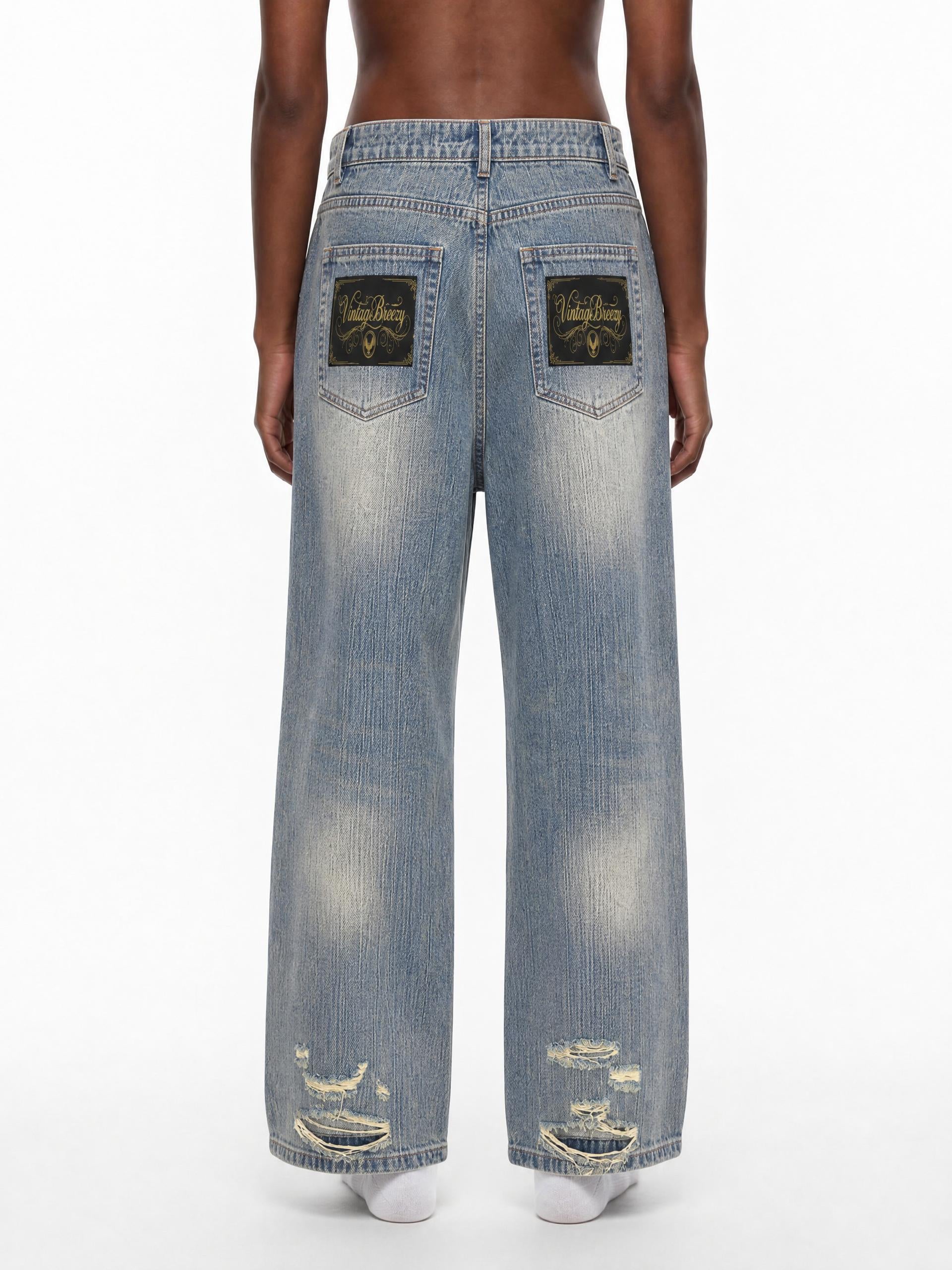 Vintage Wash Distressed Denim Jeans