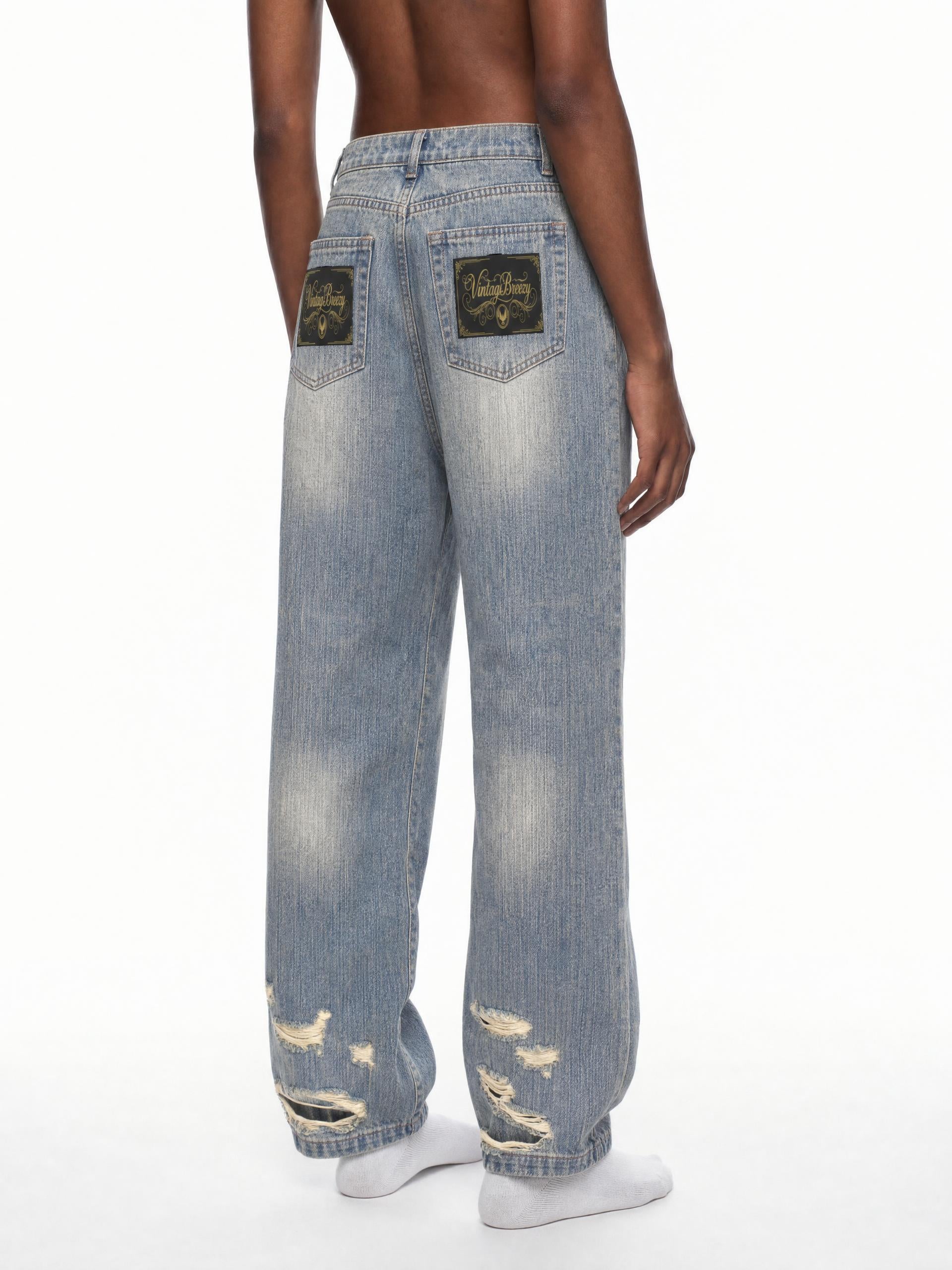 Vintage Wash Distressed Denim Jeans